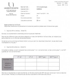 annales d'examen de M1 en immuno-pathologies